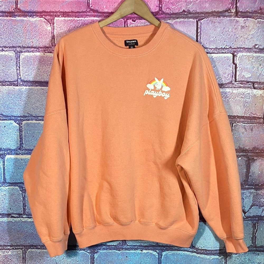 Playboy x PacSun Women’s XS Peach Crewneck Sweatshirt Rainbow Logo Y2K - Picture 14 of 14